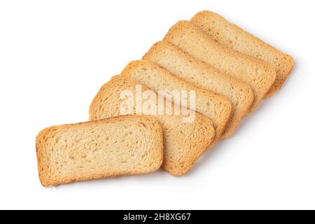 Haufen Melba Toast isoliert auf weißem Hintergrund Stockfoto