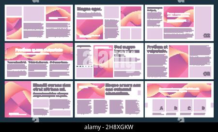 Geschäftsvorlagen. Flyer und Zeitschriften Seiten Medien Präsentation Layout Hintergründe mit Titeln und Text grellen Vektor Business-Set Stock Vektor