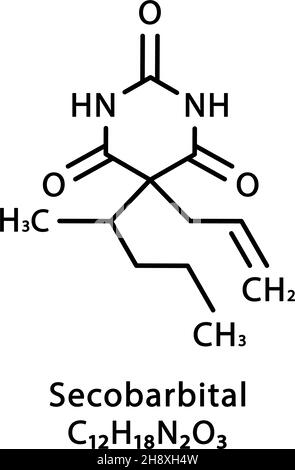 Sekobarbital molekulare Struktur. Sekobarbital skeletale chemische Formel. Vektordarstellung der chemischen Molekülformel Stock Vektor