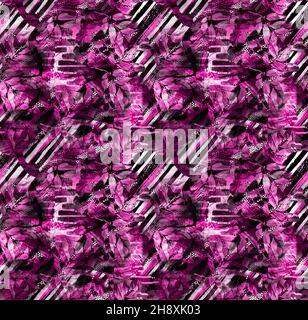 Abstrakte Handzeichnung Pelz-Pinselstriche Nahtloses Leopard Geparden Tierhaut Nahtloses Muster mit alter Textur Hintergrund.Tie Dye Gradient Horizontal Stockfoto