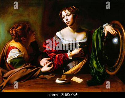 Caravaggio. Martha und Maria Magdalena von Michelangelo Merisi da Caravaggio (1571-1610), Öl und Tempera auf Leinwand, 1598 Stockfoto