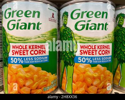 Columbia County, GA USA - 12 01 21: Green Giant Dosenprodukte im Ladenregal Stockfoto