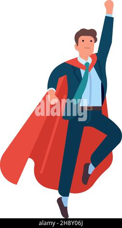 Mann in Superhelden-Pose. Fliegen super Geschäftsmann in Cape. Vektorgrafik Stock Vektor