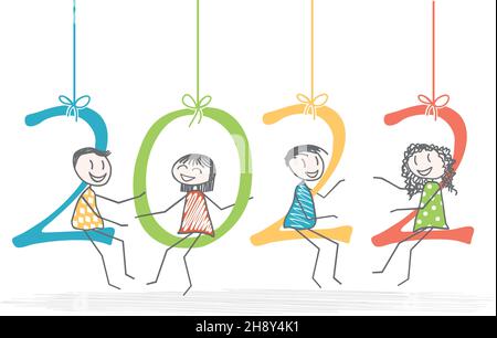 Männer und Frauen über die Zahlen im neuen Jahr 2022 Stock Vektor