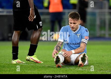 Roma, Italien. 02nd Dez 2021. Ciro Immobile der SS Lazio reagiert während des Fußballspiels der Serie A zwischen der SS Lazio und Udinese Calcio im Olimpico-Stadion in Rom (Italien), 2nd. Dezember 2021. Foto Antonietta Baldassarre/Insidefoto Kredit: Insidefoto srl/Alamy Live News Stockfoto