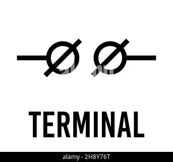 Terminal elektronische Komponente, Vektor-Symbol flaches Design-Konzept. Elektrizitätsphysik-Programm für Bildung. Schwarz auf weißem Hintergrund. Stock Vektor