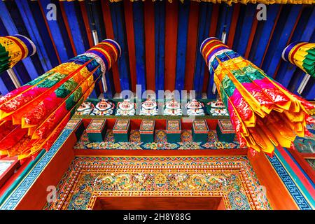 Innenraum des Klosters Rinpun Dzong in Paro, Bhutan, Asien Stockfoto
