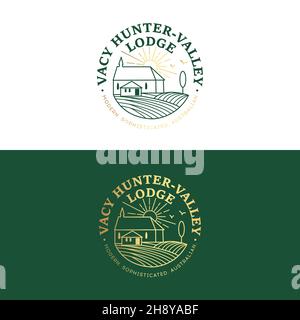 Green Nature Farm Logo Design Template.Farm House Konzept Logo. Stock Vektor