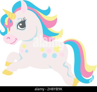 Magisches Einhorn beim Laufen. Happy Fantasy Kreatur in niedlichen Cartoon-Stil Stock Vektor