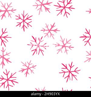 Aquarell nahtlose handgezeichnete Muster mit rosa Weihnachtselemente, moderne Boho Hintergrund mit erröten Girly Ornamente Schneeflocken Strümpfe abstrakte Formen, zum Einwickeln Papier Textil Party Dekoration Stockfoto