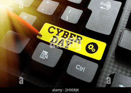 Konzeptdarstellung Cyber Day. Business Overview Marketing Term für den Montag nach dem Thanksgiving in den USA Typing Online Website Informations Stockfoto