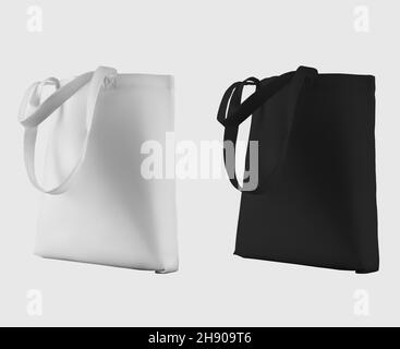 Mockup strukturiert weiß, schwarz Totebag 3D Rendering, mit Platz für Design, Druck, ecobag mit Griff für Werbung. Ökologische Handtaschenvorlage, isol Stockfoto