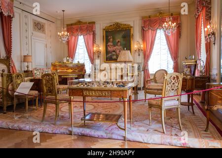 Washington D.C., Vereinigte Staaten von Amerika – 23. September 2016. Innenansicht von Marjorie Post Schlafzimmer in Hillwood Estate Mansion, derzeit housin Stockfoto