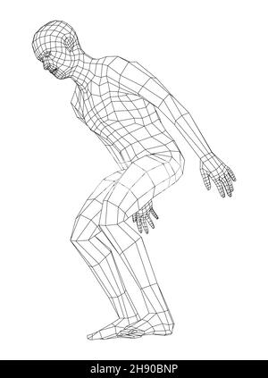 Wireframe springender Mann. 3d-Illustration Stockfoto