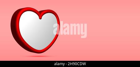 3D großes Herz-Banner. Schöne rote schöne Herz Füllung mit weißen Flying in Oink Hintergrund. Minimales Designkonzept. Liebe Grüße, Valentinstag. Stockfoto