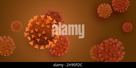 SARS-CoV-2 Coronavirus-Variante Omicron Cell Delta 2021 2022 auf rotem Hintergrund der Weltkarte Stockfoto