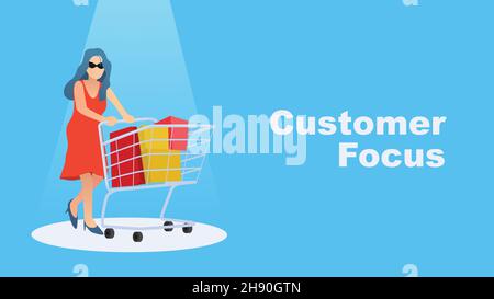 Highligt Frau schieben Warenkorb für Kundenfokus Vektor Illustration Stock Vektor