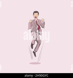 Isoliert männlich tragen Geschäftsmann Anzug glücklich springen Feier Vektor Illustration Stock Vektor