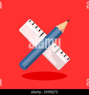 Vektorgrafik mit gekreuzten Symbolen für Bleistift und Lineal Stock Vektor