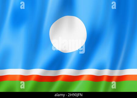 Staat Sacha - Republik - Flagge, Russland winkende Banner Sammlung. 3D Abbildung Stockfoto