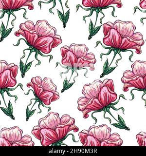 Floraler Hintergrund mit wilden Rosenblüten. Stock Vektor