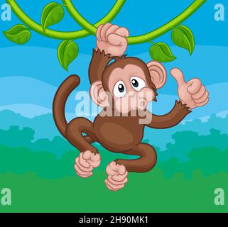 Affen Singen Auf Jungle Vines Thumbs Up Cartoon Stock Vektor
