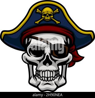 Cartoon mit Piratenhut, Totenkopf und Kreuzknochen Stock Vektor