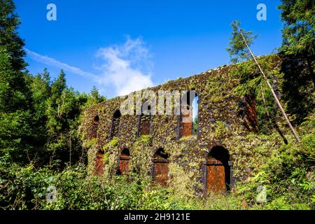 Das Aquadukt 'Muro das Nove Janelas' liegt auf einer Höhe von 760meter in der Nähe von Caldeira das Sete Cidades an der Westküste von Sao Miguel. Dieses Muro Stockfoto