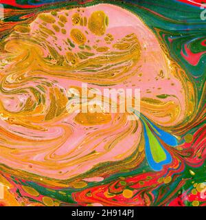 Helle Regenbogenfarben und verschiedene bunte Texturen kombiniert. Abstrakter künstlerischer Hintergrund. Bunte, helle Texturen. Moderne Kunst. Malerei auf ca. Stockfoto