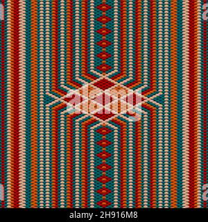 Ornament, Mosaik, ethnisch, Volksmuster. Es ist in hellen, saftigen, perfekt passenden Farben gemacht. Nahtlos, Neujahr, Weihnachten, Winter, festliche Pixel pa Stockfoto