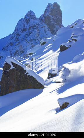 Frankreich, Savoie (73) Saint Bon, Courchevel 1850, abseits der Piste im januar Stockfoto