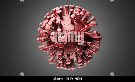 3D Illustration der roten Covid-19 Coronavirus-Zelle, Visualisierung des sars-Cov-2-Modells mit Kopierraum Stockfoto