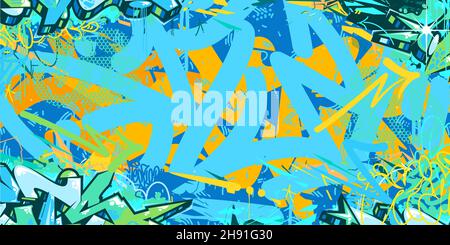 Blau Bunte Abstrakte Hip Hop Street Art Graffiti Stil Urban Kalligraphie Vektor Illustration Hintergrund Stock Vektor