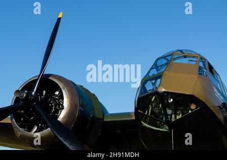 Kampfflugzeug Bristol Blenheim L6739, G-BPIV, Mk.I Nose und Mercury-Motor. Restauriert von Aircraft Restoration Company Blenheim Mk.I Kämpfer Stockfoto