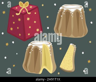 Pandoro typisch italienische weihnachtskuchen. Vektorgrafik. Weihnachtskarte Stock Vektor