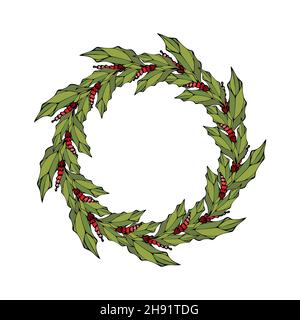 Kranz für Glückwünsche Lettering Awards Weihnachts-Neujahrsvorlage, isolierter, weißer Hintergrund. Dudling Handzeichnung. Vektorgrafik Stock Vektor