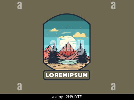 See und Berg mit großer Mond Illustration Design Stock Vektor