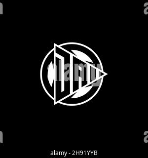 DA Monogram Logo-Buchstabe mit Dreieck-Spielform und Kreis abgerundeten Stil auf isoliertem Hintergrund. Dreieck Kreis Monogramm Logo, Dreieck spielen Taste Stock Vektor