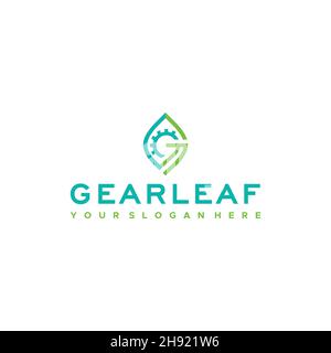 Minimalistisches Logo von GEARLEAF mit sechseckigen Pflanzen Stock Vektor