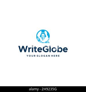 Flaches WriteGlobe Kugelschreiber Schreibmaschine Logo Design Stock Vektor