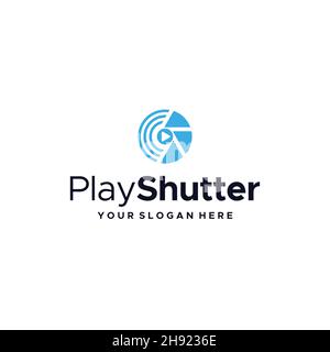 Minimalistisches Logo der PlayShutter-Kamera mit Objektiv Stock Vektor