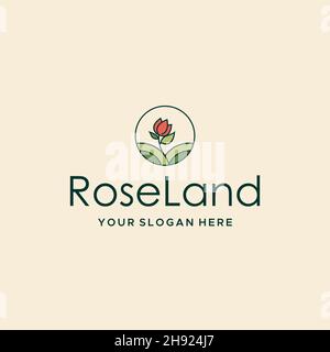 Minimalistisches Roseland-Logo mit Blumenpflanzen Stock Vektor