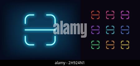 Symbol für umrissenden Neonscan. Leuchtendes Neon, universelle Scannervorlage, Erkennungssystem Piktogramm. Identifikationsrahmen zum Scannen von QR-Code, Barcode, fa Stock Vektor