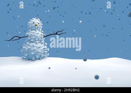 Coronavirus im Winter, Viruszelle im Schnee zur Weihnachtszeit, 3D Illustration Stockfoto