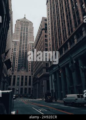 Das Chicago Board of Trade Building ist ein 44story, 604 Meter langer Art déco-Wolkenkratzer im Chicago Loop, der am Fuße der LaSalle Street steht Stockfoto