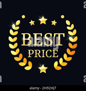 Bester Preis, goldenes Etikett mit Lorbeerkranz. Bestes Preisschild. Vektorgrafik eps 10 Stock Vektor
