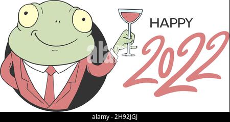 Elegante Frosch-Illustration und glückliche 2022 Botschaft Stock Vektor