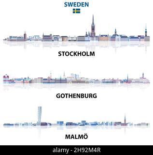 Die wichtigsten Städte Schwedens sind in Blautönen gehalten Stock Vektor