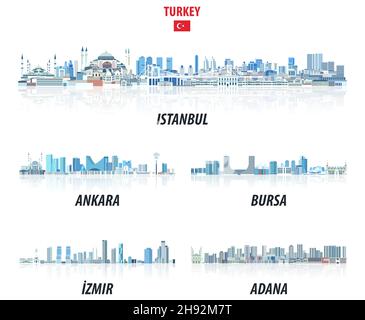 Türkische größte Städte Skylines in Blautönen Farbpalette. Rystal Ästhetik Stil Stock Vektor