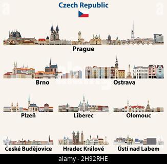 Tschechische Republik Hauptstädte abstrakten Skylines. Vector Kollektion Stock Vektor